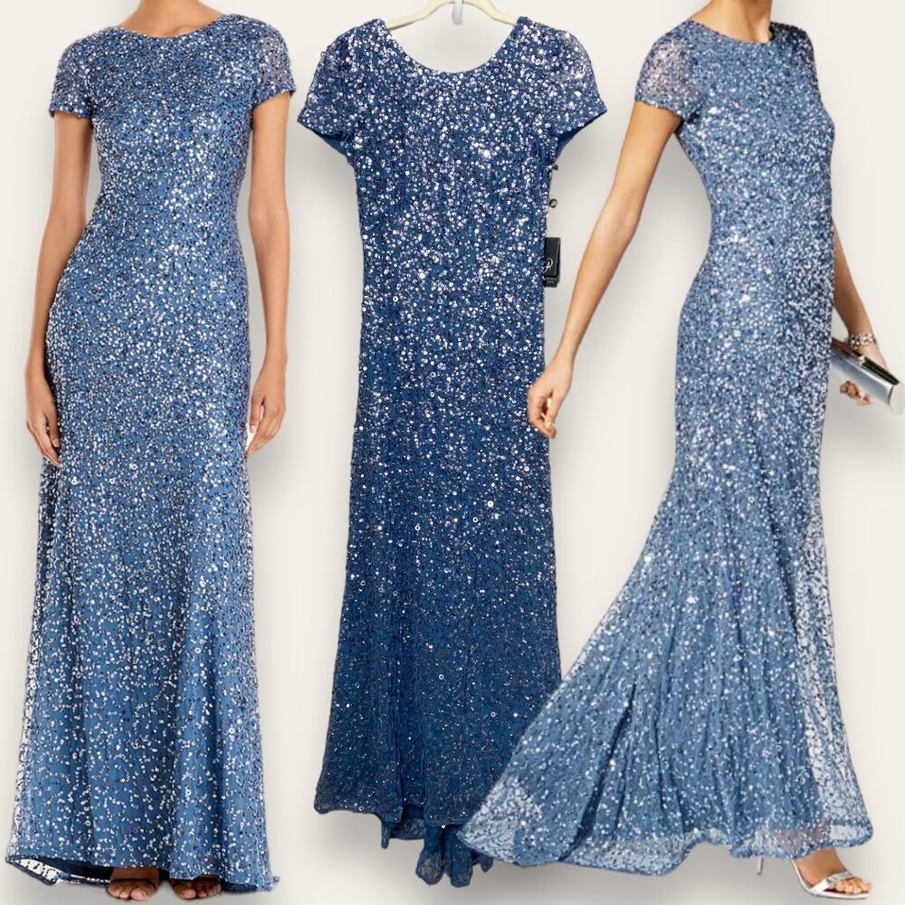 Adrianna Papell Sparkling Blue Maxi Gown